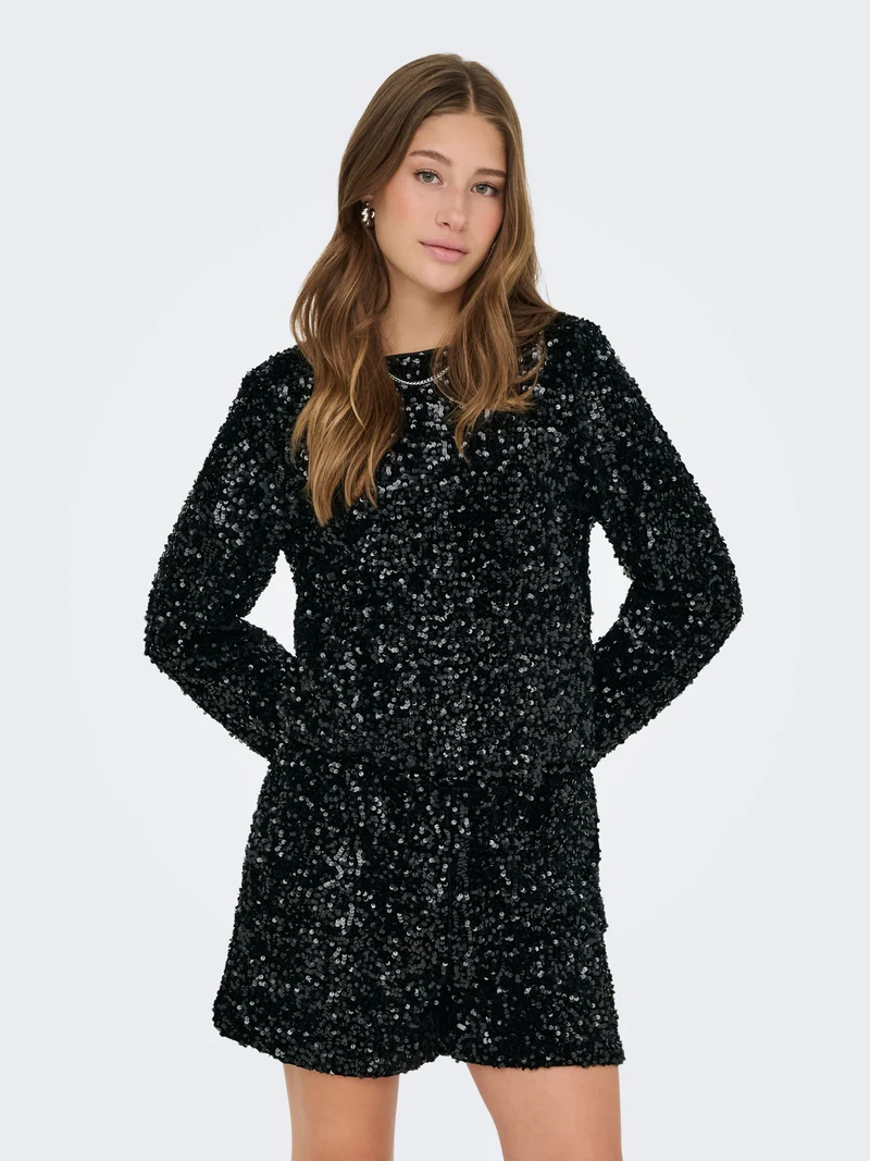 ONLCONFIDENCE L/S SEQUIN BOW TOP JRS