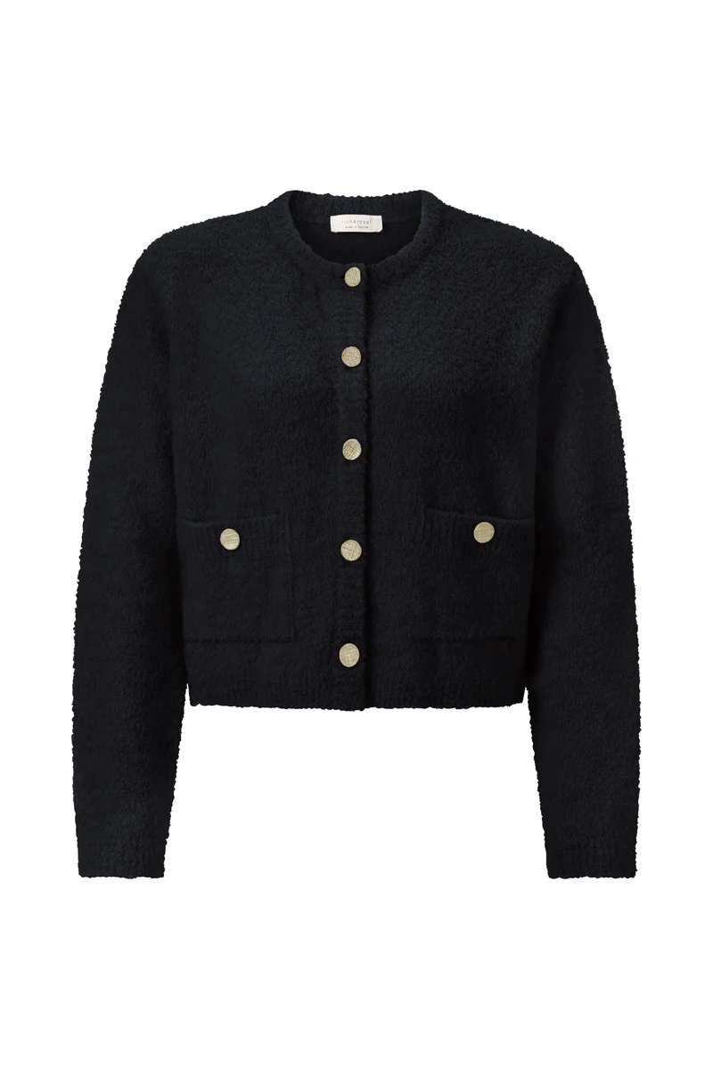 Crew-Neck Cardigan Bouclé, black