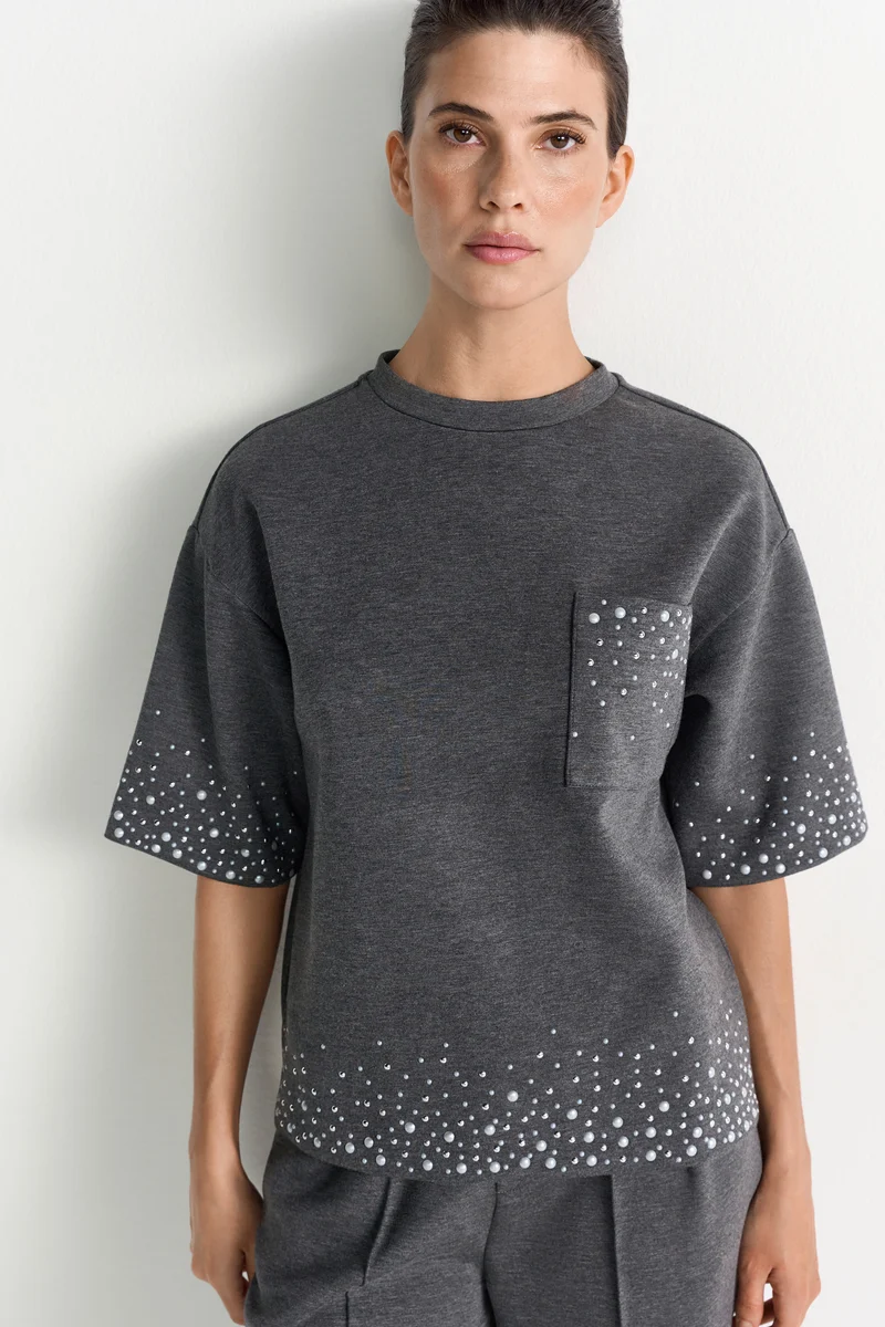 Scuba T-Shirt with Strass Appliaction