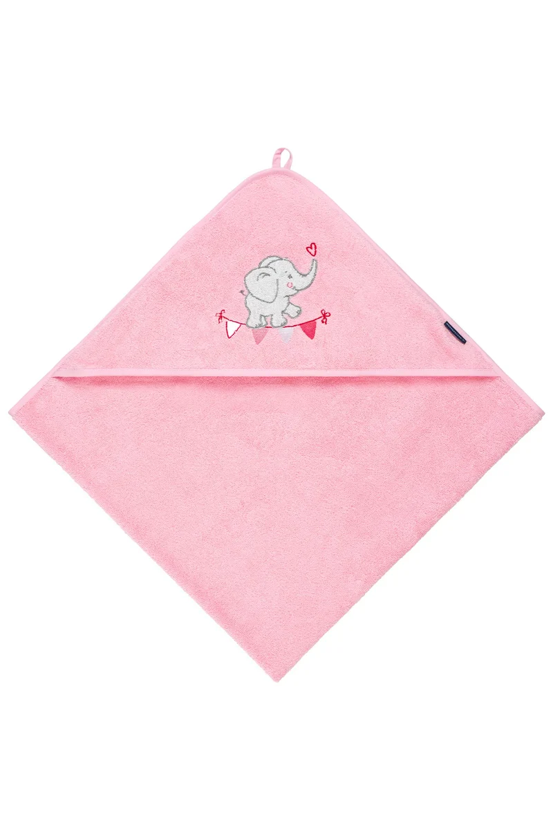Kapuzenhandtuch 100x100, Luxus Baumwolle, Elefant, rosa