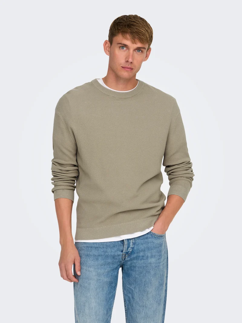 ONSTONY DS 12 LS WAFFLE CREW KNIT NOOS