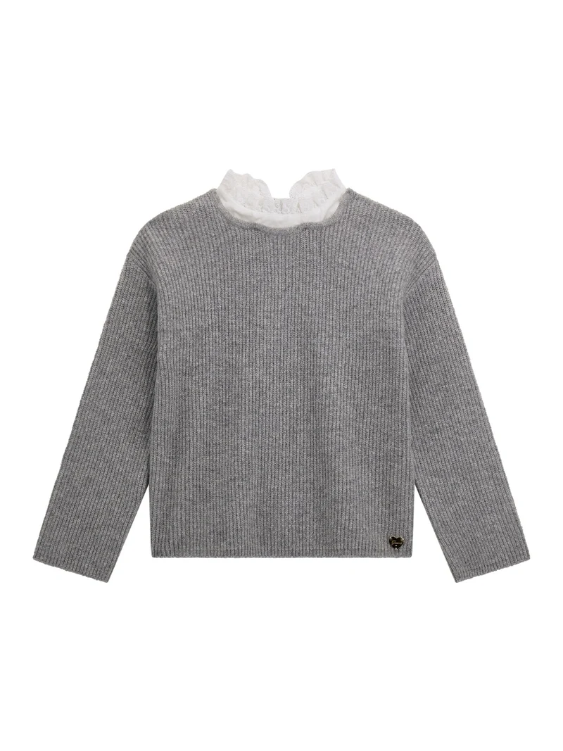 LS SWEATER WITH LACE COLLAR