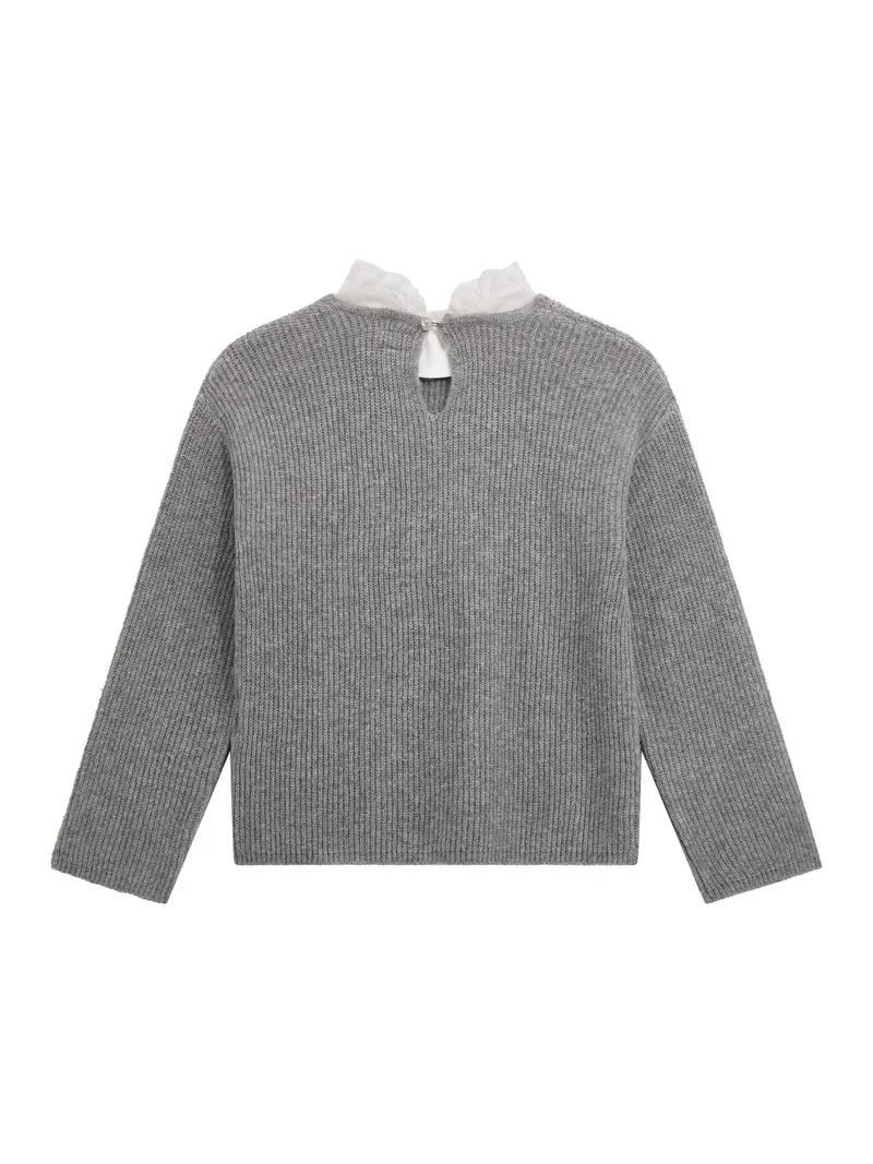 LS SWEATER WITH LACE COLLAR