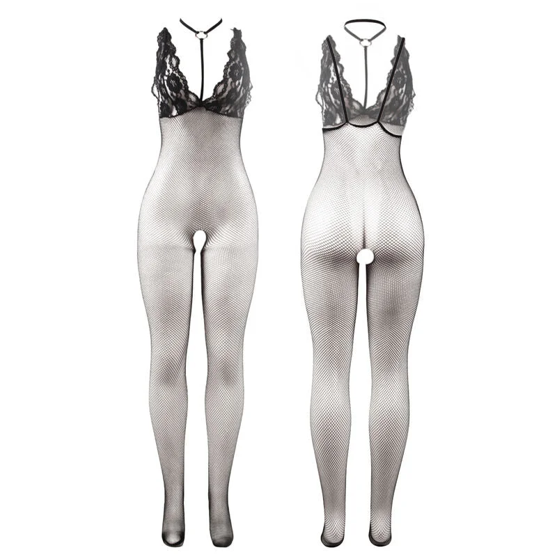 SUBBLIME - 951993 SCHWARZ TRANSPARENTER NETZ-BODYSTOCKING MIT SCHRITTFREIEM UNTERTEIL EINE GRÖSSE