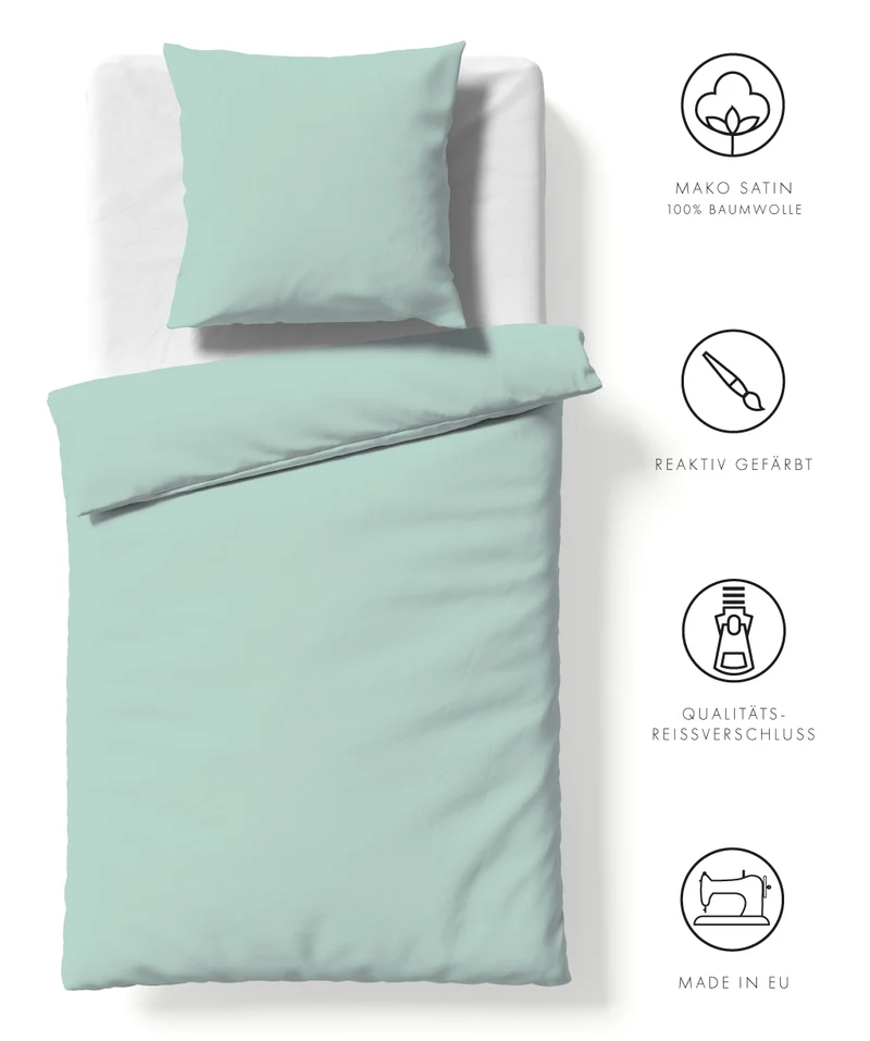 G-009100 | colours | fleuresse | Einfarbige Mako Satin Bettwäschegarnituren in Aqua Blau | 6078 AQUA | 100% Baumwolle | 4043202467208