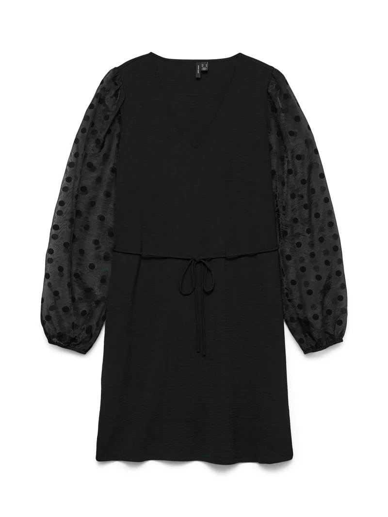 VMALVA DETAIL LS V-NECK SHORT DRESS WVN