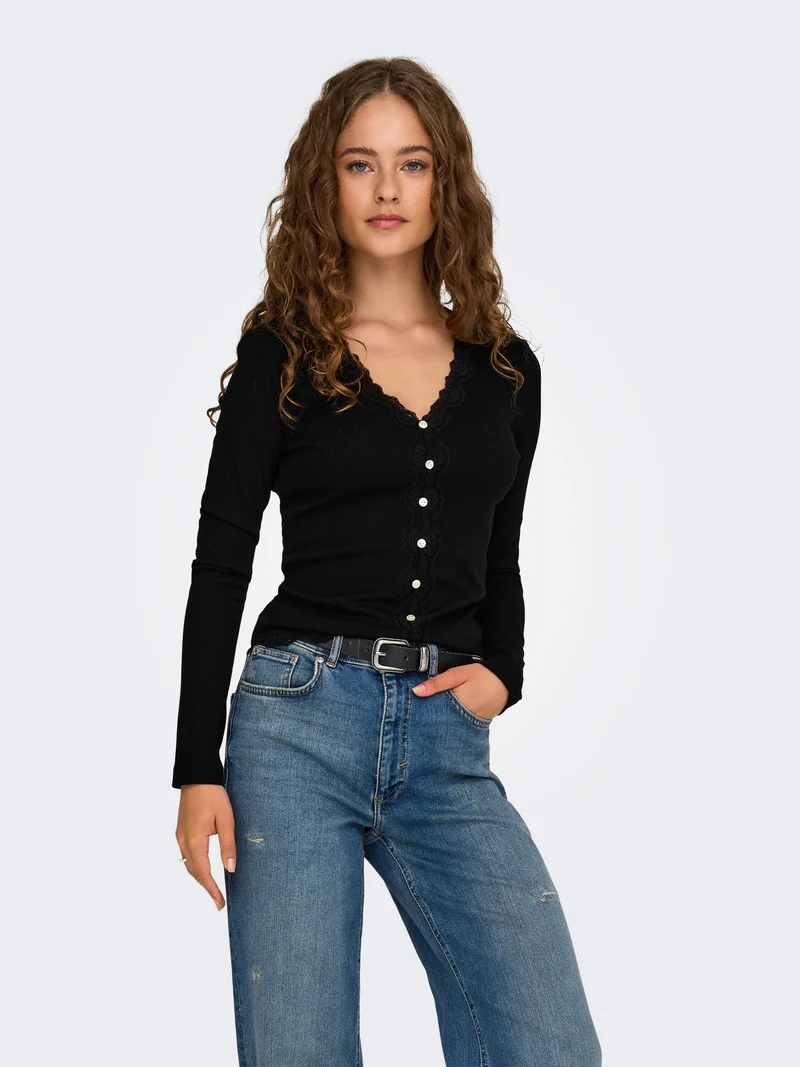 ONLENEA L/S LACE MIX PLACKET TOP JRS