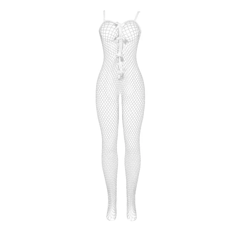 SUBBLIME - 951740 BODYSTOCKING WEISSES NETZ MIT SCHLEIFEN IM SCHRITT EINE GRÖSSE