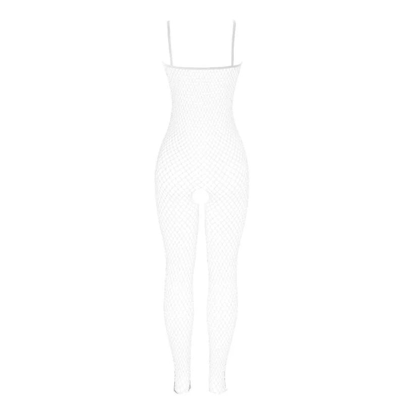 SUBBLIME - 951740 BODYSTOCKING WEISSES NETZ MIT SCHLEIFEN IM SCHRITT EINE GRÖSSE