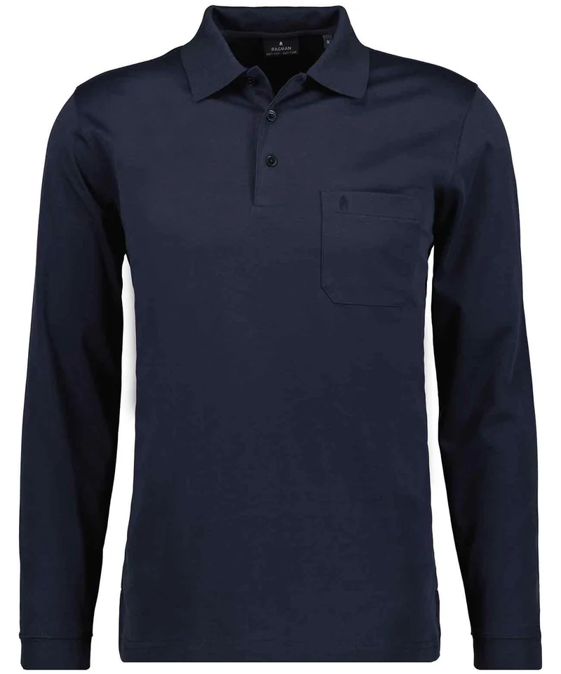 Softknit-Polo mit Brusttasche, Langarm