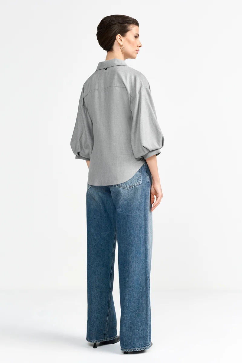 Flanel Blouse with Puffed Sleeves