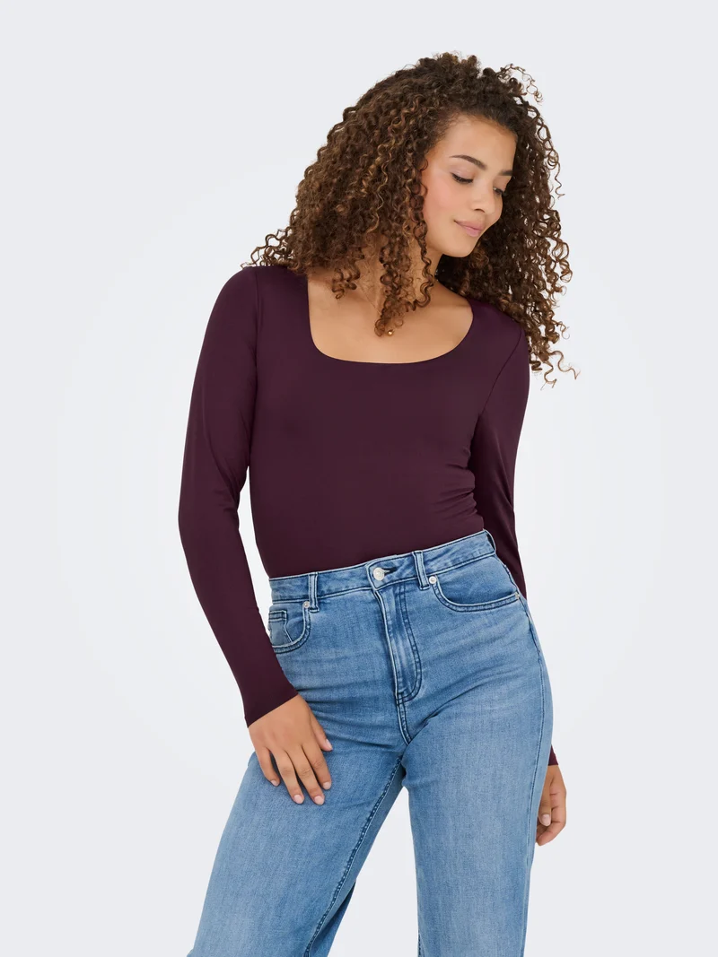 ONLEA L/S 2-WAY DEEP NECK TOP JRS NOOS
