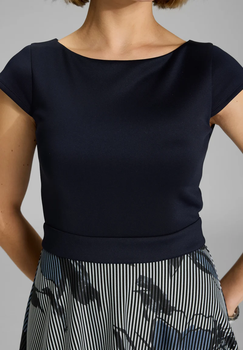 Midi Kleid aus bedrucktem Ottoman mit Scuba Oberteil