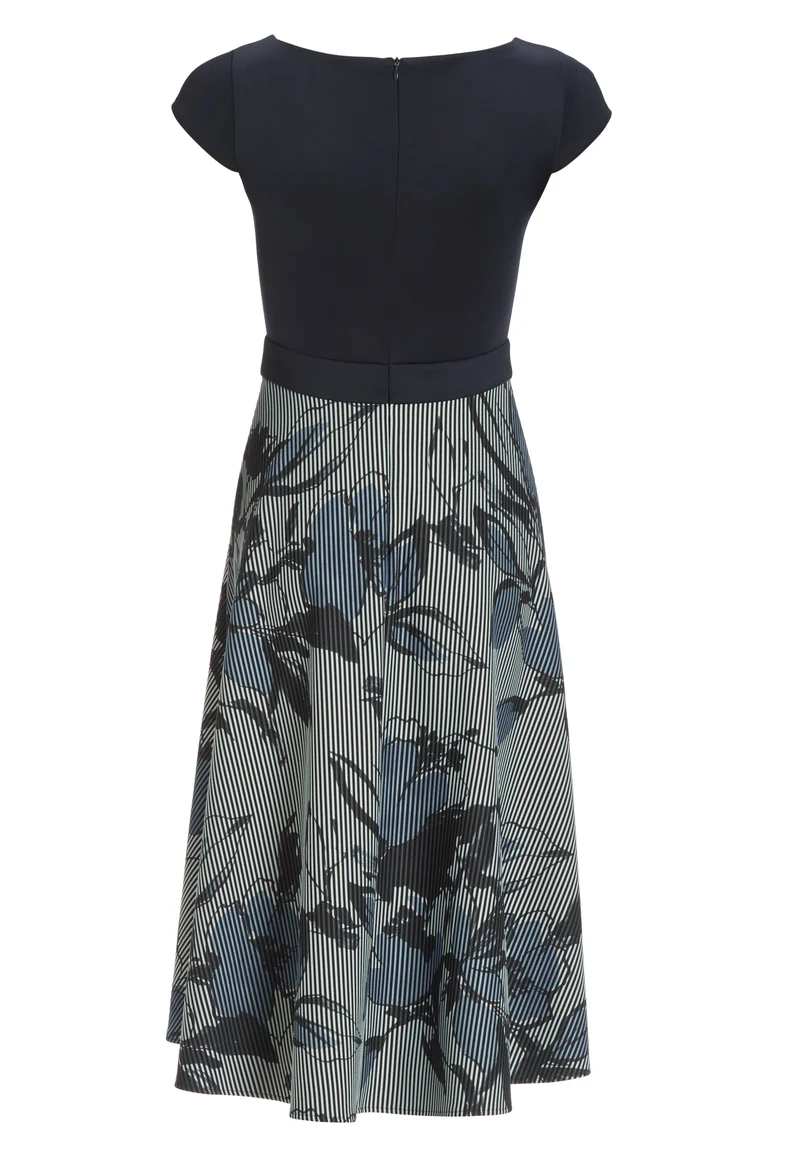 Midi Kleid aus bedrucktem Ottoman mit Scuba Oberteil