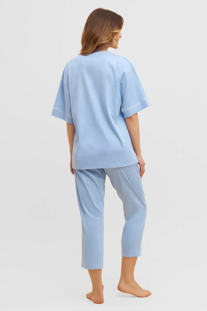 Py, 1/2 sleeve, pants 7/8, v-neck, Skyblue