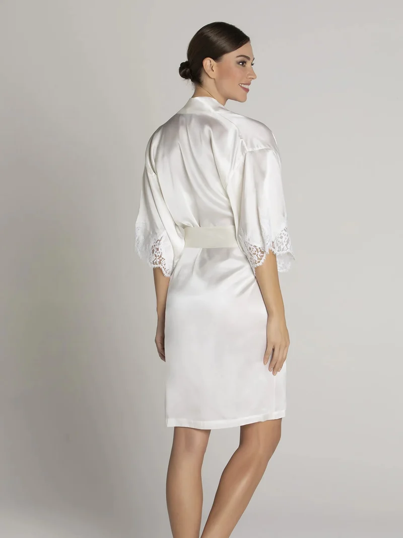 Lise Charmel - Splendeur Soie mittellanges Negligé-Kleid Ecru Perlmutt