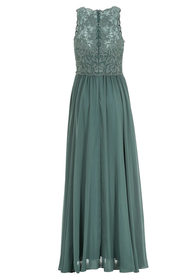 High-closed-Abendkleid mit floraler Spitze
