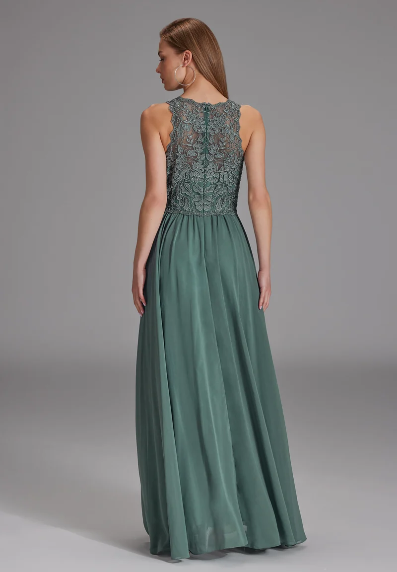 High-closed-Abendkleid mit floraler Spitze