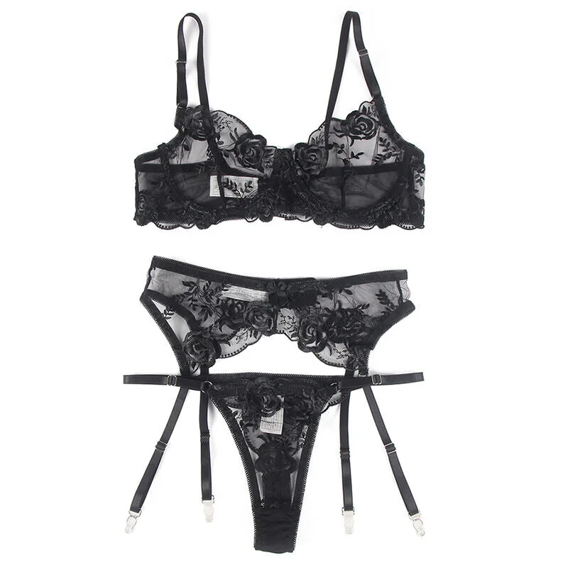SUBBLIME: 3-teiliges Set mit schwarzer Blumenspitze