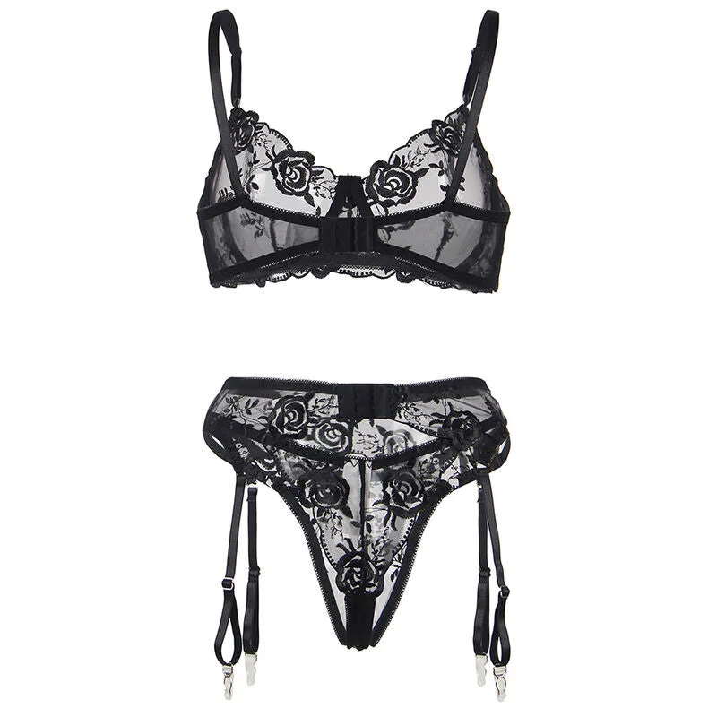 SUBBLIME: 3-teiliges Set mit schwarzer Blumenspitze