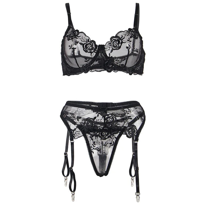 SUBBLIME: 3-teiliges Set mit schwarzer Blumenspitze