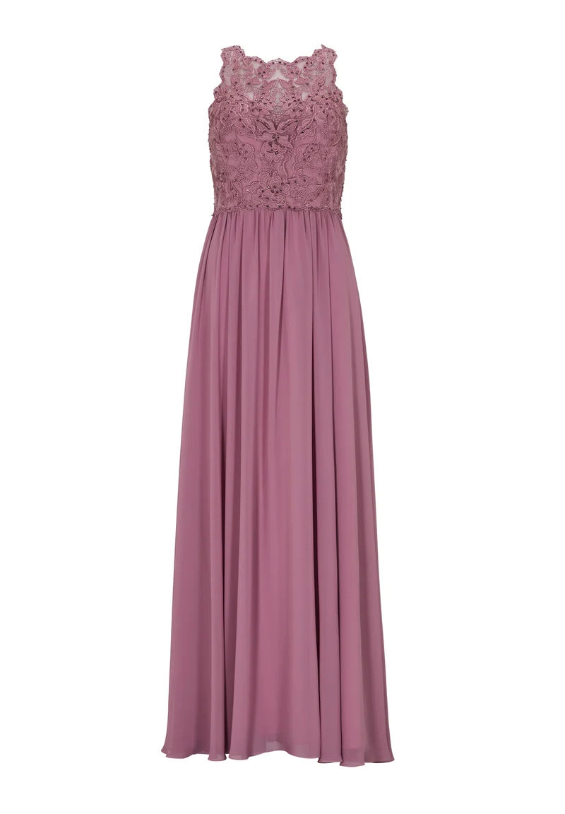 High-closed-Abendkleid mit floraler Spitze