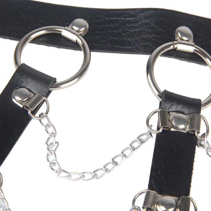 Verführerisches Leder-Brustharness mit Ketten - Schwarz, Einheitsgröße