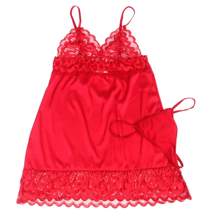 SUBBLIME - SATIN-BABYDOLL MIT SPITZE ROT