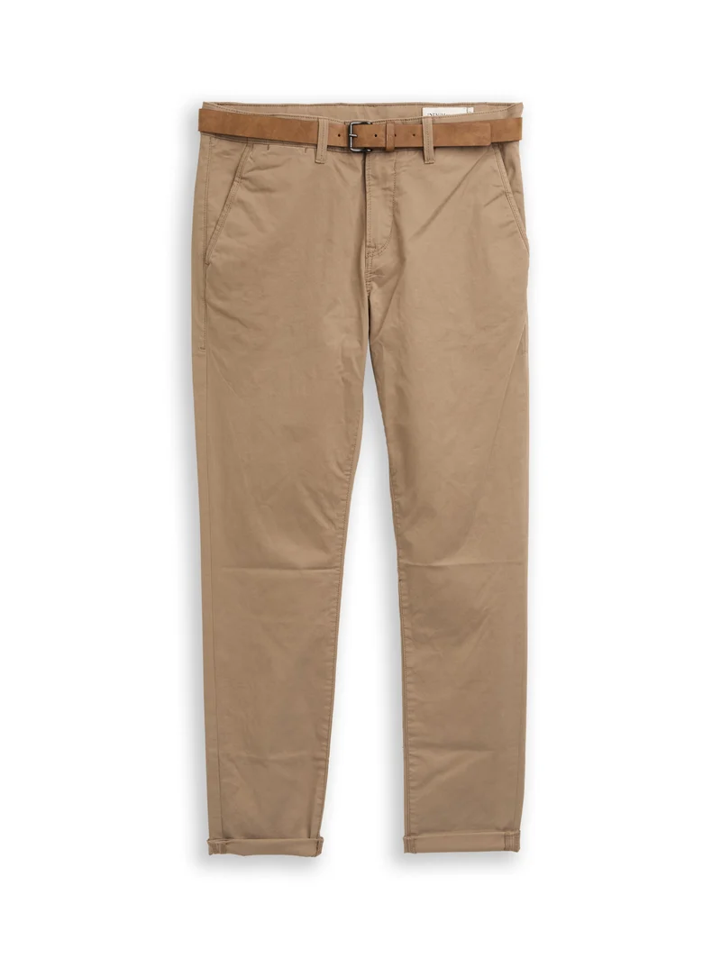 Slim Chino with belt, Honey Camel beige