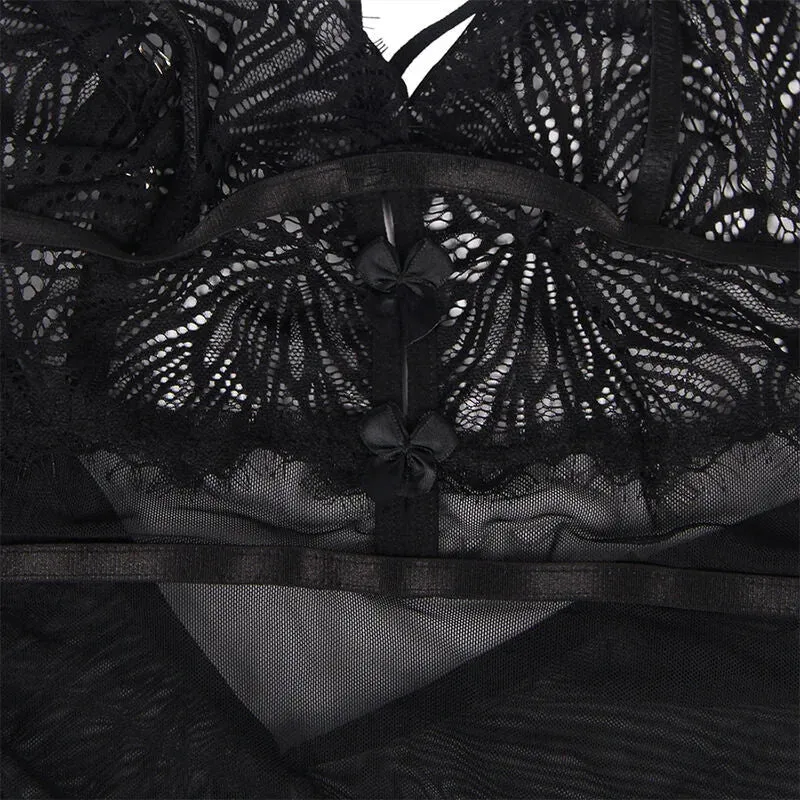 SUBBLIME - ELEGANTES BABYDOLL MIT SPITZENDETAILS IN SCHWARZ