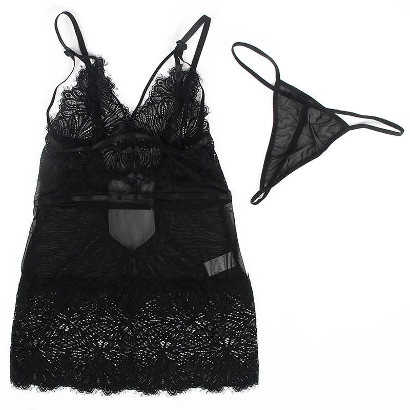 SUBBLIME - ELEGANTES BABYDOLL MIT SPITZENDETAILS IN SCHWARZ