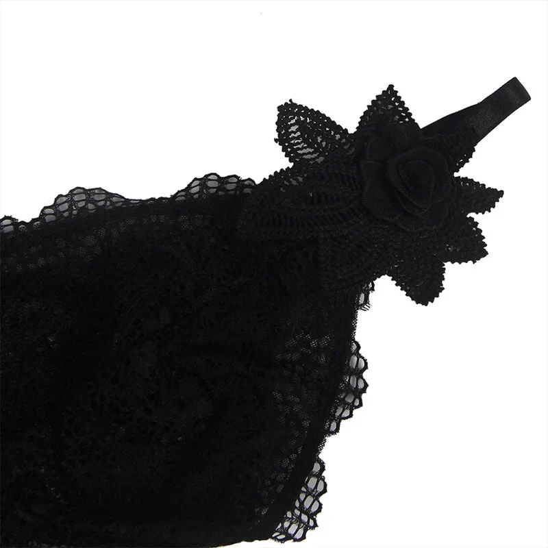 Babydoll aus Spitze & Tüll mit Blumendetails in Schwarz