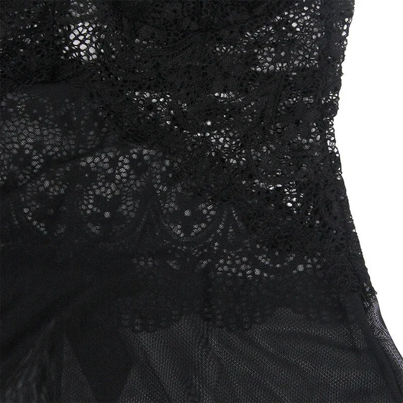 Babydoll aus Spitze & Tüll mit Blumendetails in Schwarz