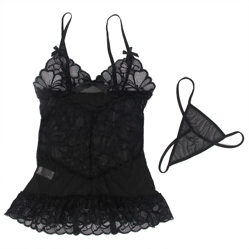 SUBBLIME - ELEGANTES BABYDOLL MIT FLORALEM SPITZENDESIGN IN SCHWARZ