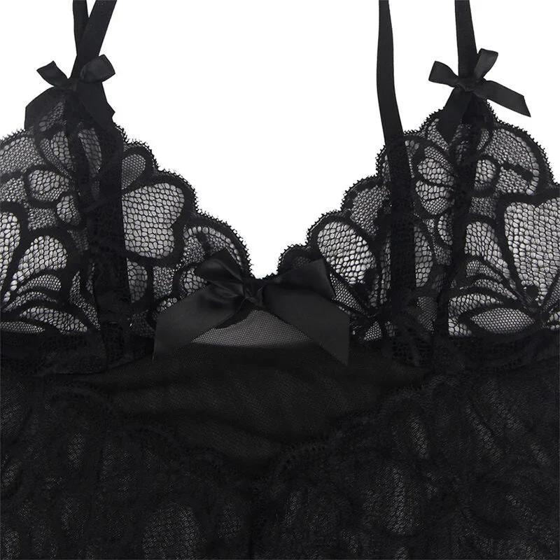 SUBBLIME - ELEGANTES BABYDOLL MIT FLORALEM SPITZENDESIGN IN SCHWARZ
