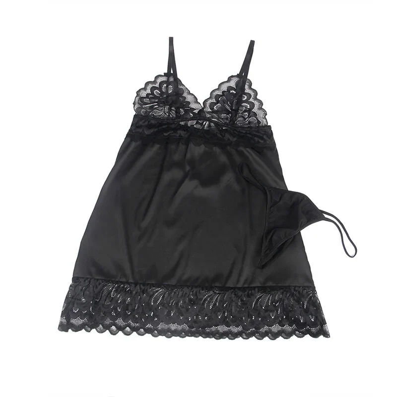 Verführerisches Babydoll mit Blumenprint – Schwarz, Sinnliche Eleganz