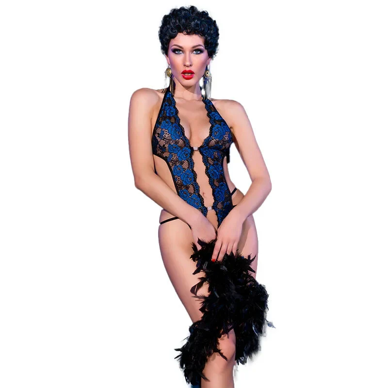 CHILIROSE CR 4479 – Schrittfreier Spitzenbody Blau/Schwarz S/M
