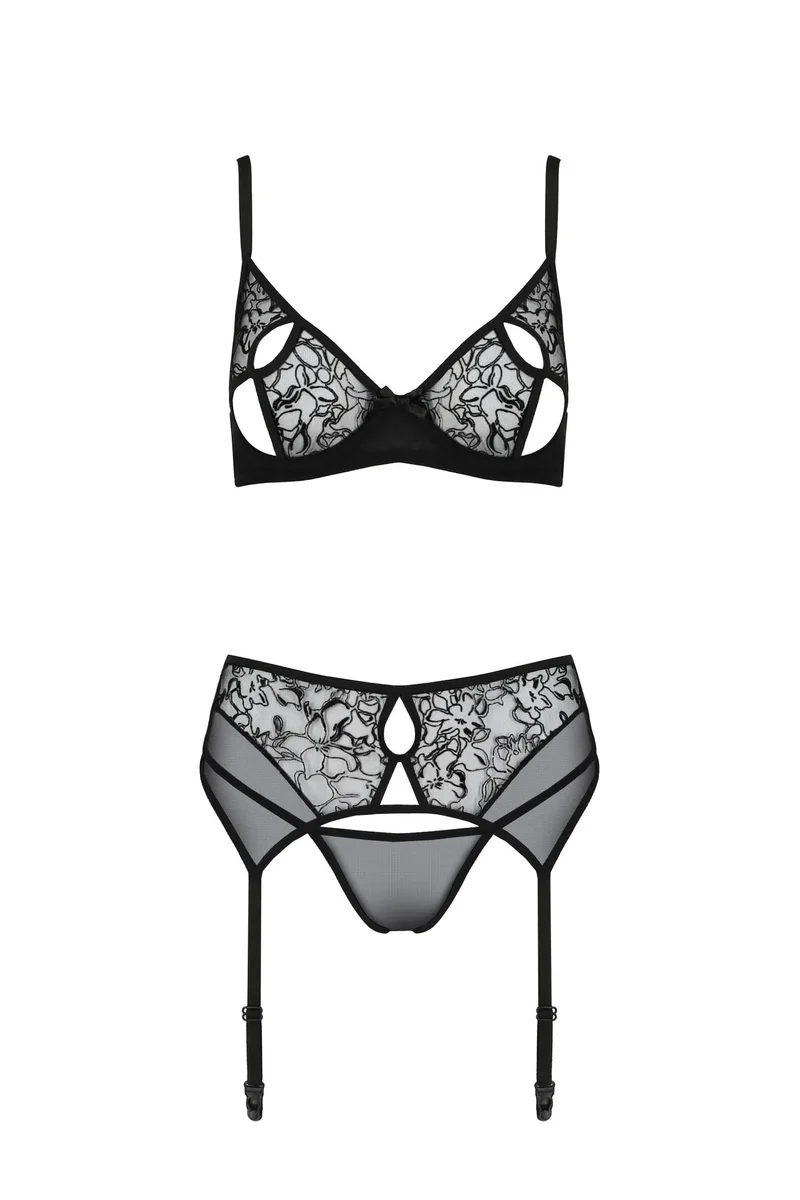 Passionsblüte: Luxus-Samt-3-teiliges Set mit Blumenmuster