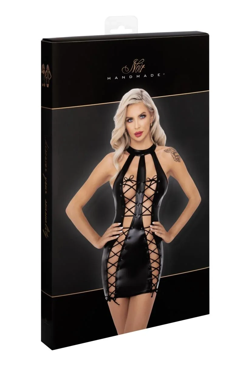 NOIR HANDMADE – F291 Wetlook-Spitzenkleid Neckholder