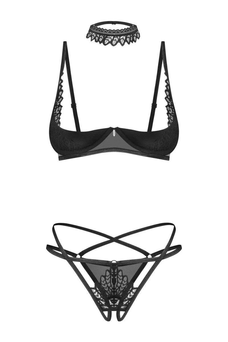OBSESSIVE Donarella 3-teiliges ouvert Set schwarz