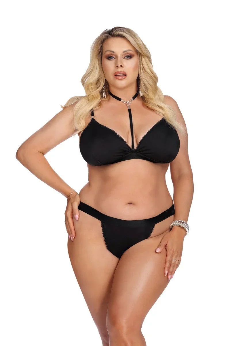 Anais Apparel Plus Size – Schwarzes Satin-Set mit verstellbaren Trägern