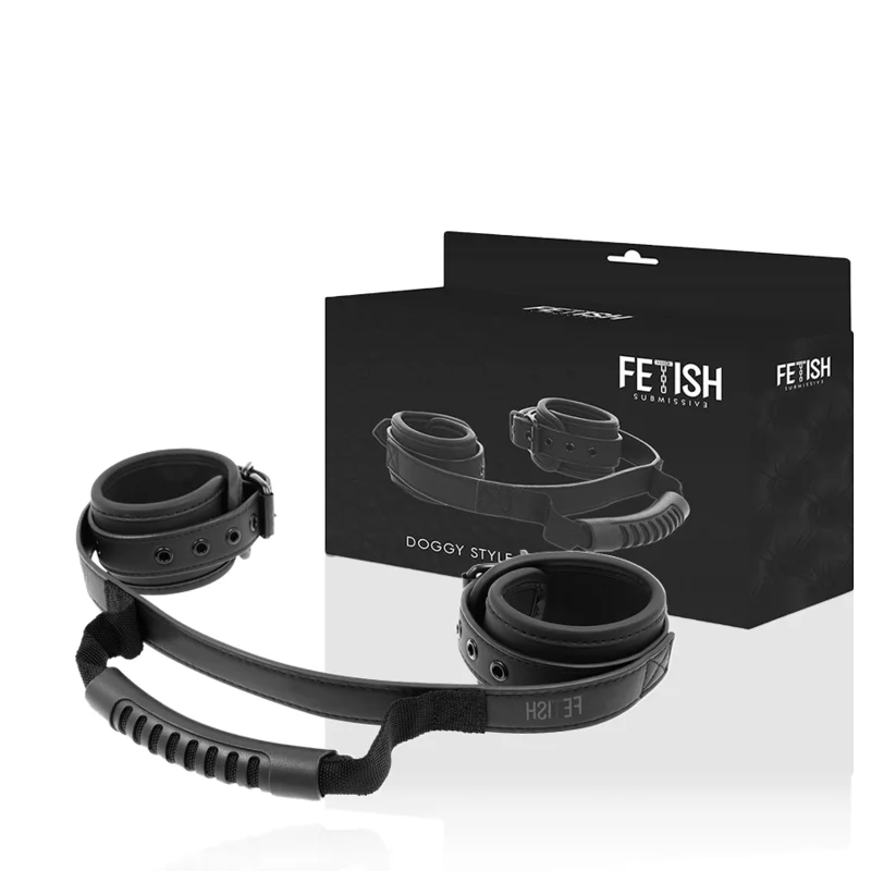 FETISH SUBMISSIVE – Handschellen aus veganem Leder mit Neopren-Futter & Griff