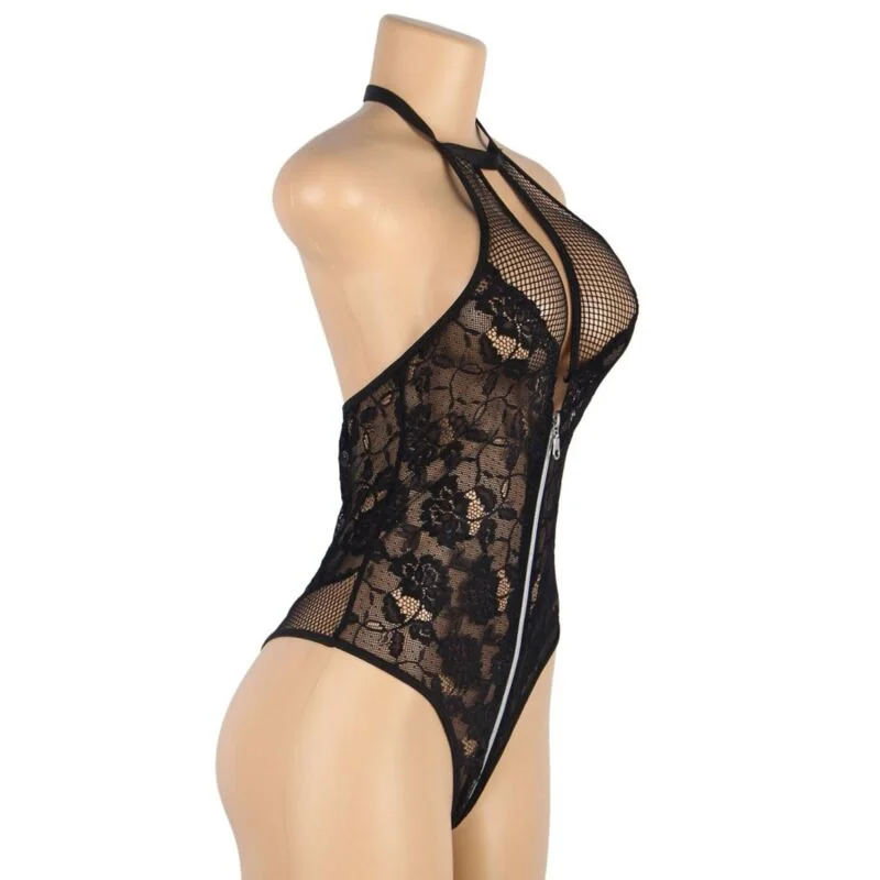SUBBLIME - BODY MIT BLUMENSPITZE UND REISSVERSCHLUSS, SINNLICH UND ELEGANT