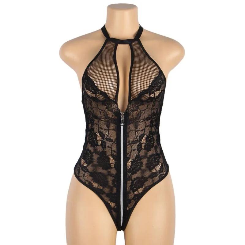 SUBBLIME - BODY MIT BLUMENSPITZE UND REISSVERSCHLUSS, SINNLICH UND ELEGANT
