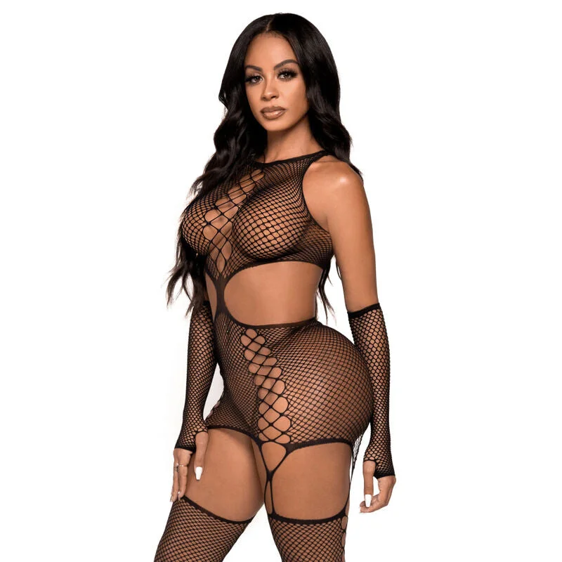 LEG AVENUE - STRAPSGÜRTEL-KLEID MIT HANDSCHUHEN, EINE GRÖSSE