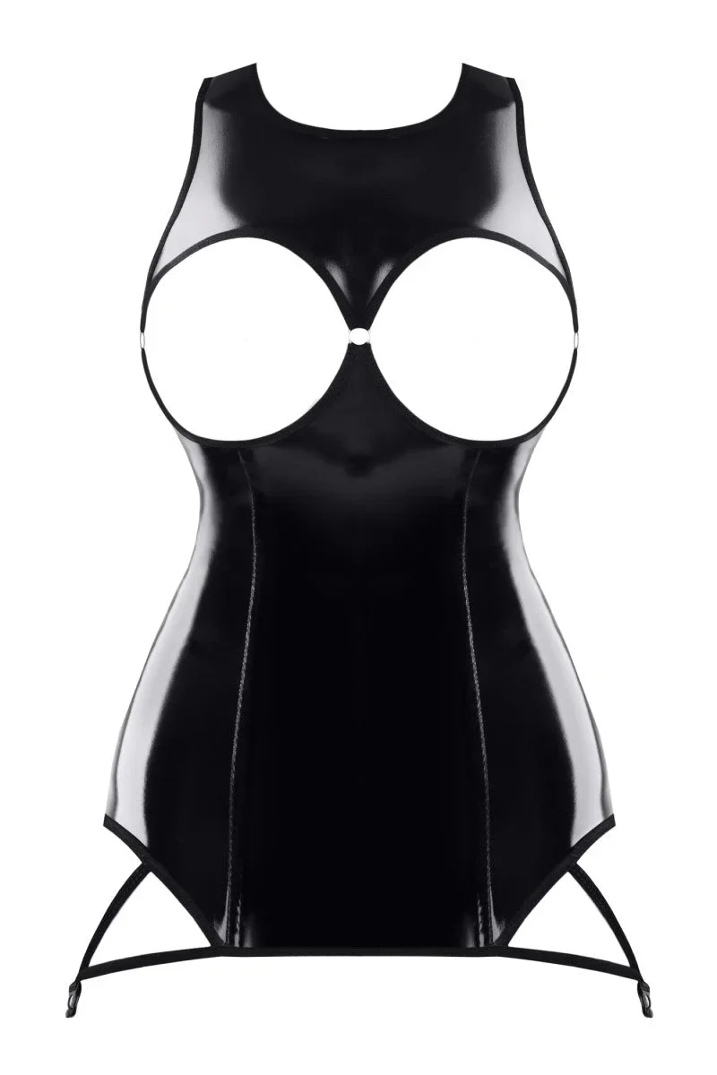 Demoniq – Schwarzes brustfreies Lack-Minikleid (TDXanna001)