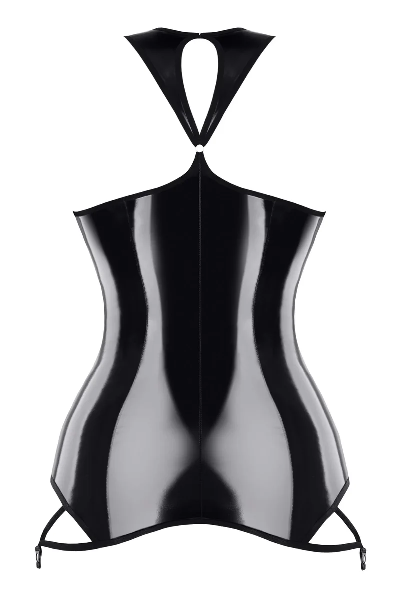 Demoniq – Schwarzes brustfreies Lack-Minikleid (TDXanna001)