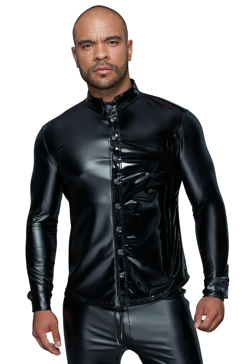 Langärmliges Powerwetlook & PVC Shirt H064