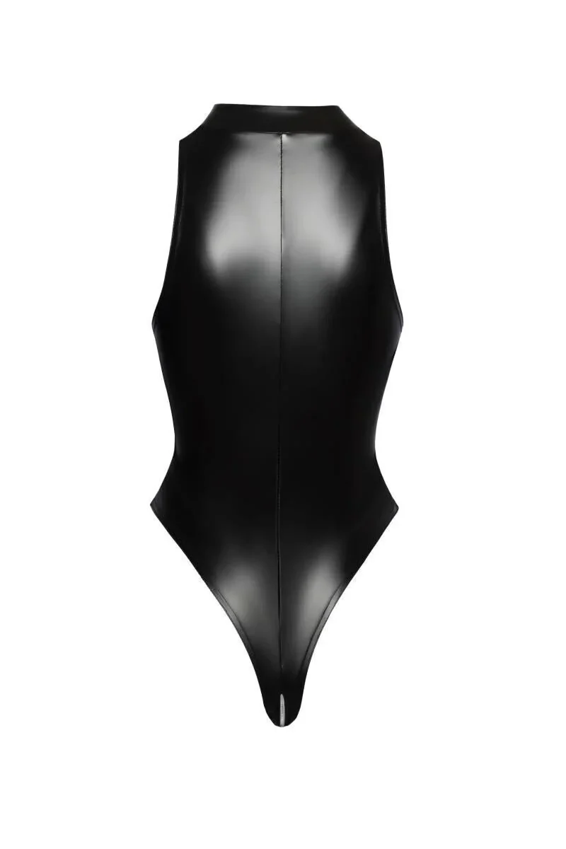 F294 Powerwetlook Bodysuit mit Frontreißverschluss