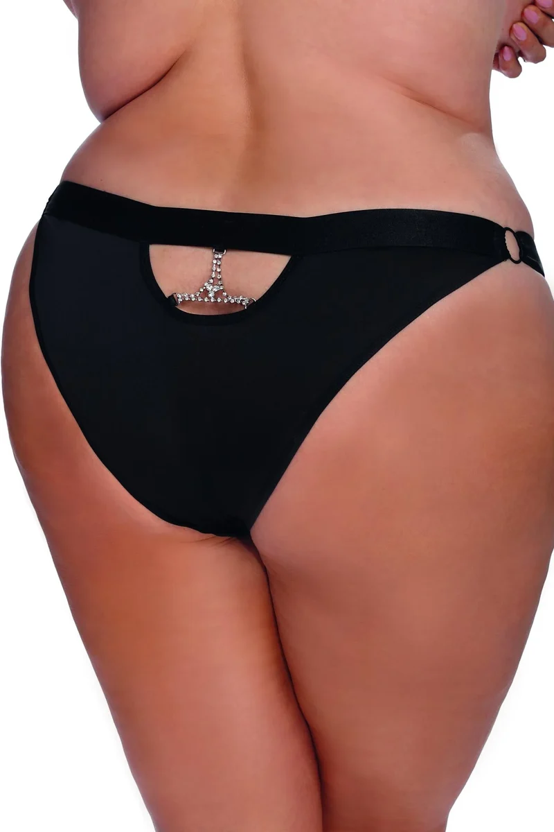 Anais Apparel Plus Size – Schwarzer Knickers mit Spitze und Strass